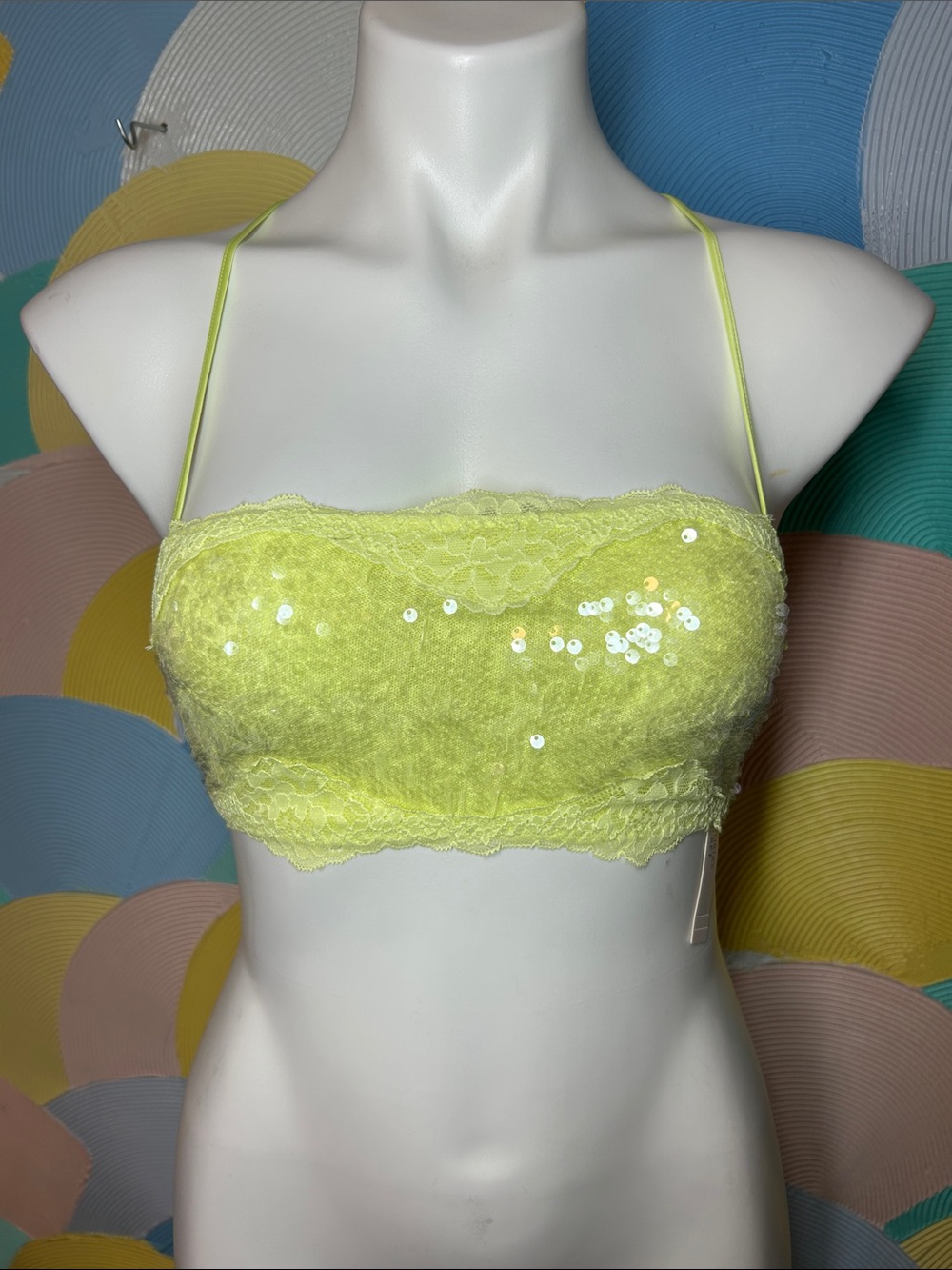 NWT Victoria's Secret Neon Yellow Lace & Sequin Bandeau Bralette sz S